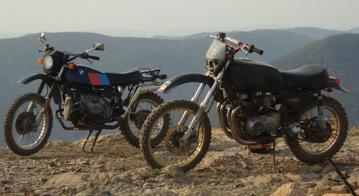 The 2 bikes at the summit of Coree, with the western slopes of the Brindies in the background....