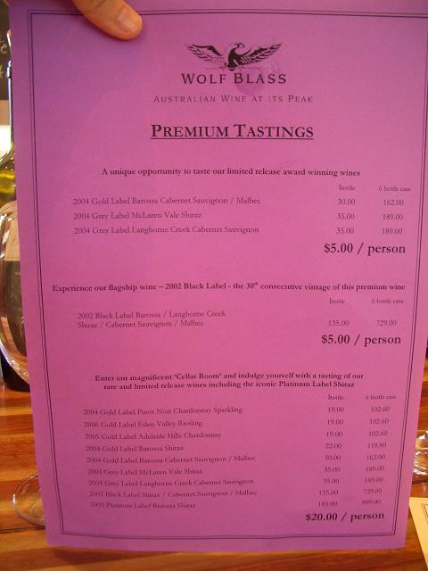wine tasting charges