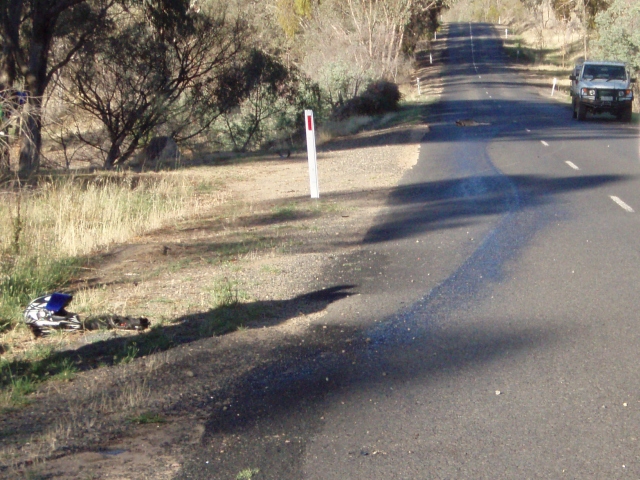 We were heading down this road towards the camera...you can see the dead roo at the top of the trail of oil