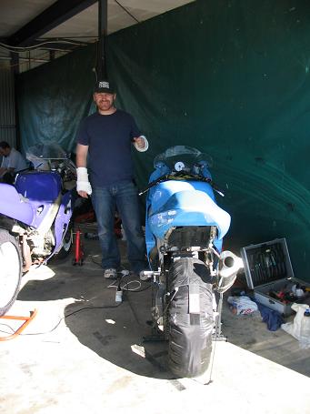 Useless pit bitch with two busted arms at OP 4/5/08, while mates rode my gixer and my wife's vfr