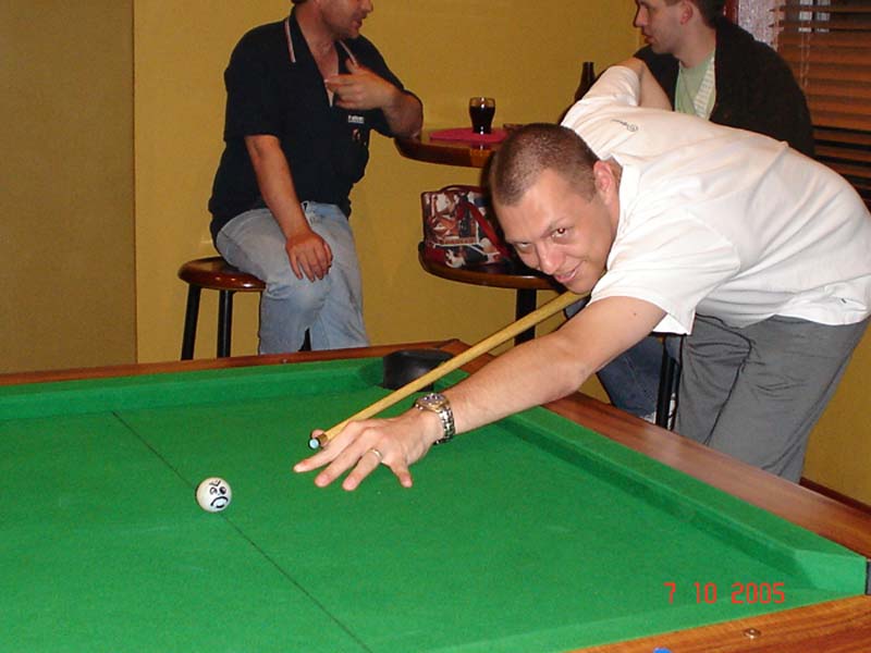 Pongee playing pool with Red Dave