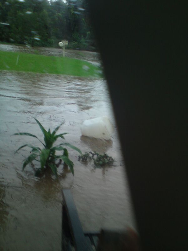 It poured down the driveway