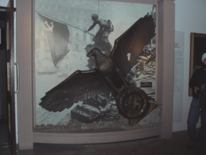 A bronze Eagle off the top of the Reichstag in Berlin (complete with bulletholes courtesy of the Russians).jpg